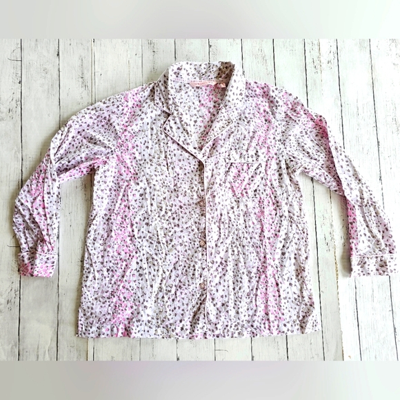 Victoria's Secret Pajama Button Up Top Leopard Cheetah Print Ivory Pink & Beige - Picture 4 of 11
